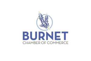 Burnet Chamber of Commerce logo with blue text and a grapevine emblem