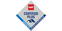 GAF Certified Plus roofing contractor diamond logo in red, blue, and white