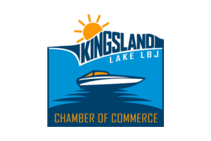 Kingland Lake LBJ Chamber of Commerce logo with blue lake scene and yellow sunburst