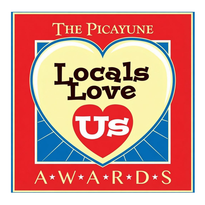The Picayune “Locals Love Us” awards logo in red, blue, and yellow with a heart emblem