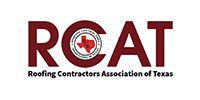ROAT logo in maroon with circular Texas emblem and the words “Roofing Contractors Association of Texas”