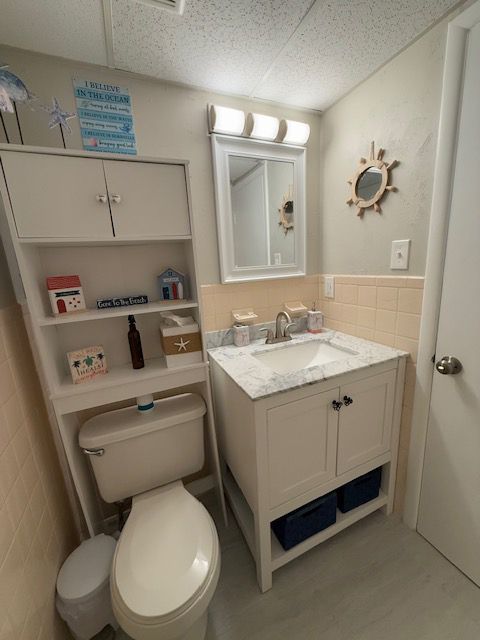 A bathroom with a toilet a sink and a mirror