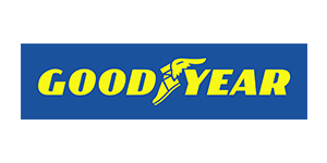 A blue and yellow good year logo on a white background