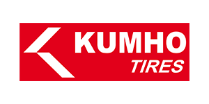 A red and white logo for kumho tires