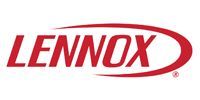 Lennox logo in red text, stylized with an oval swoosh around the word.