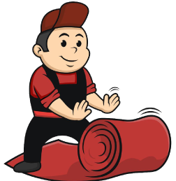 Illustration of worker rolling out a red carpet