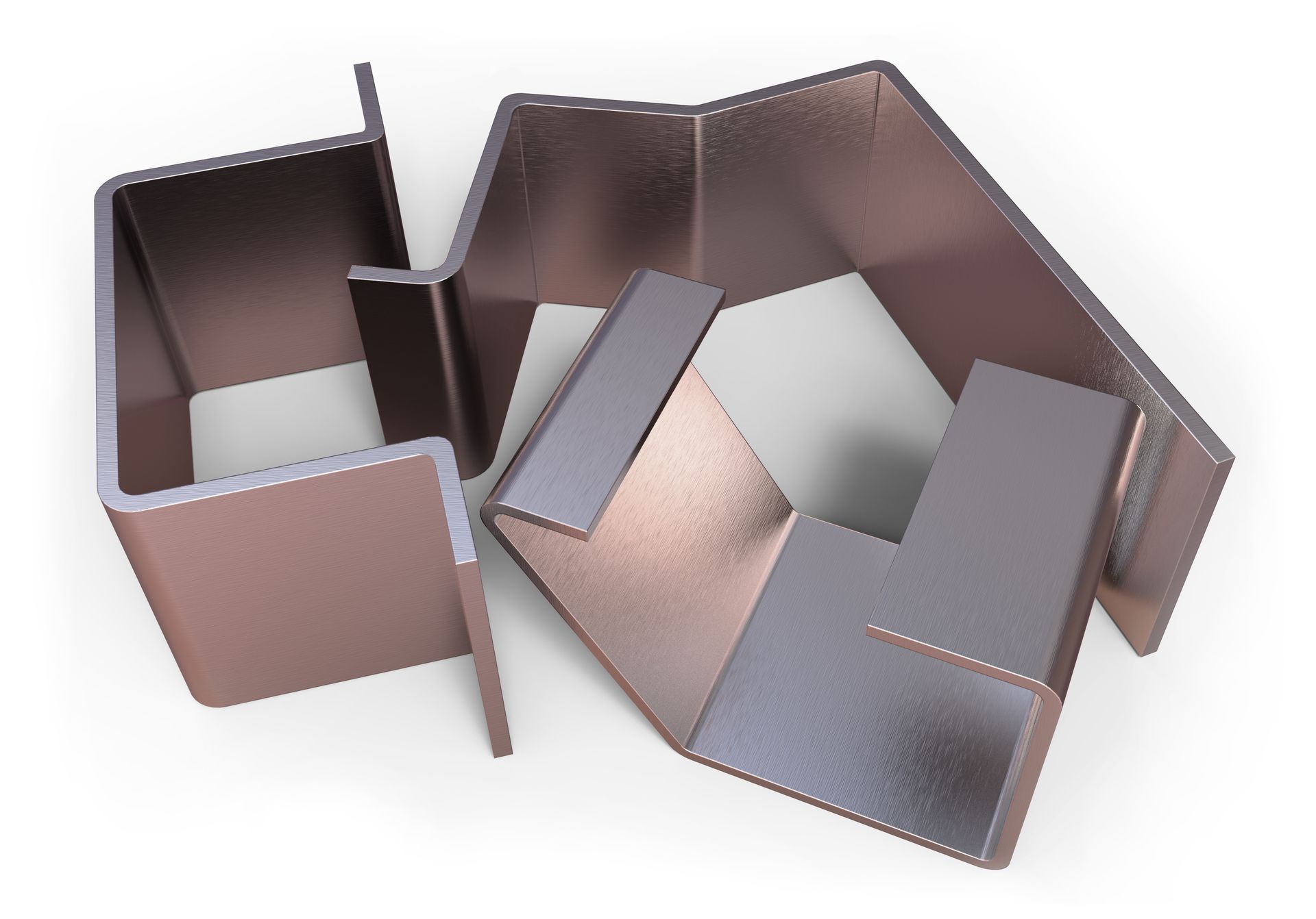 Two pieces of metal are stacked on top of each other on a white surface.