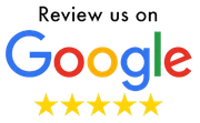 a google logo with five stars and the words `` review us on google ''