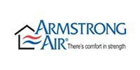Armstrong Air logo with stylized blue roof and red wave, tagline “There’s comfort in strength.”