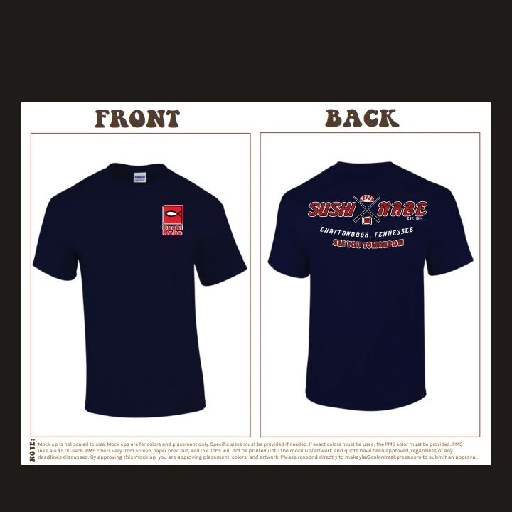 The front and back of a t-shirt with a logo on it