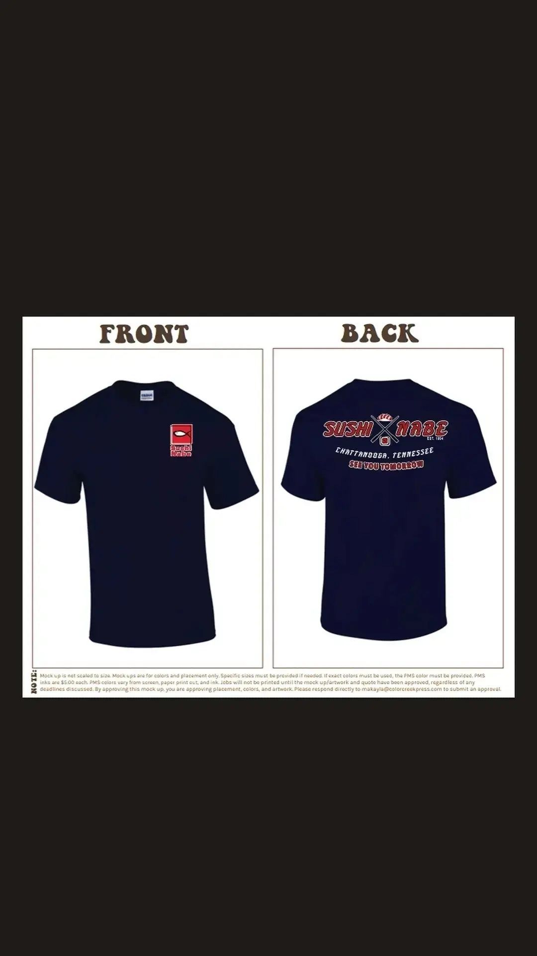 The front and back of a black t-shirt