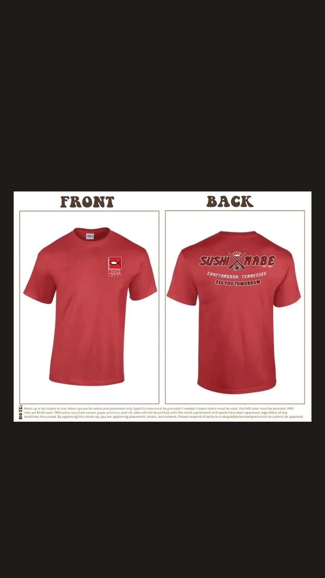 The front and back of a red t-shirt