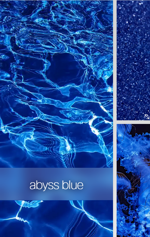 Blue water texture collage with the words “abyss blue” overlaid