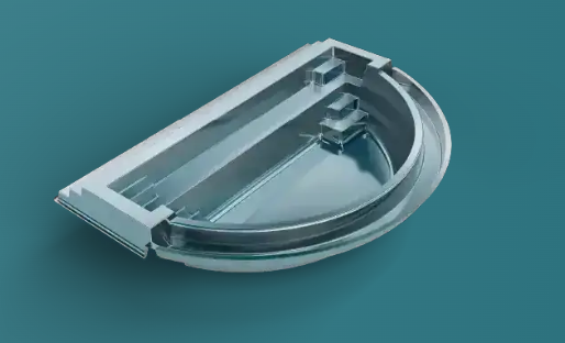 Transparent plastic half-dome pool on a teal background