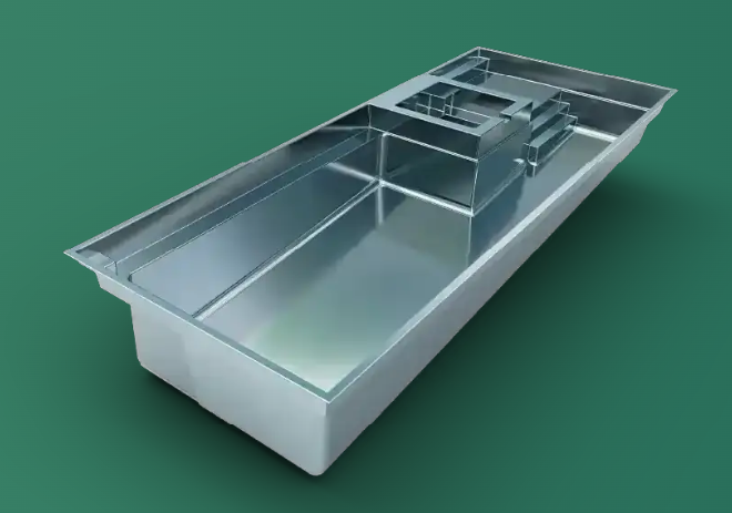 Pool with compartments on a green background