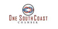 One South Coast Chamber logo with circular wave emblem and red text on white background