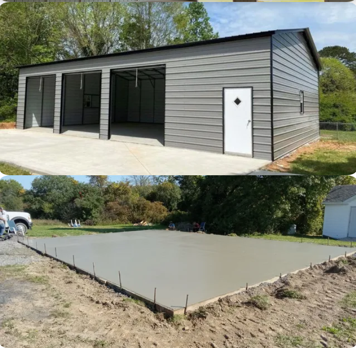 a picture of a garage and a picture of a concrete base