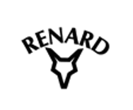 A black and white logo for renard with a fox head.