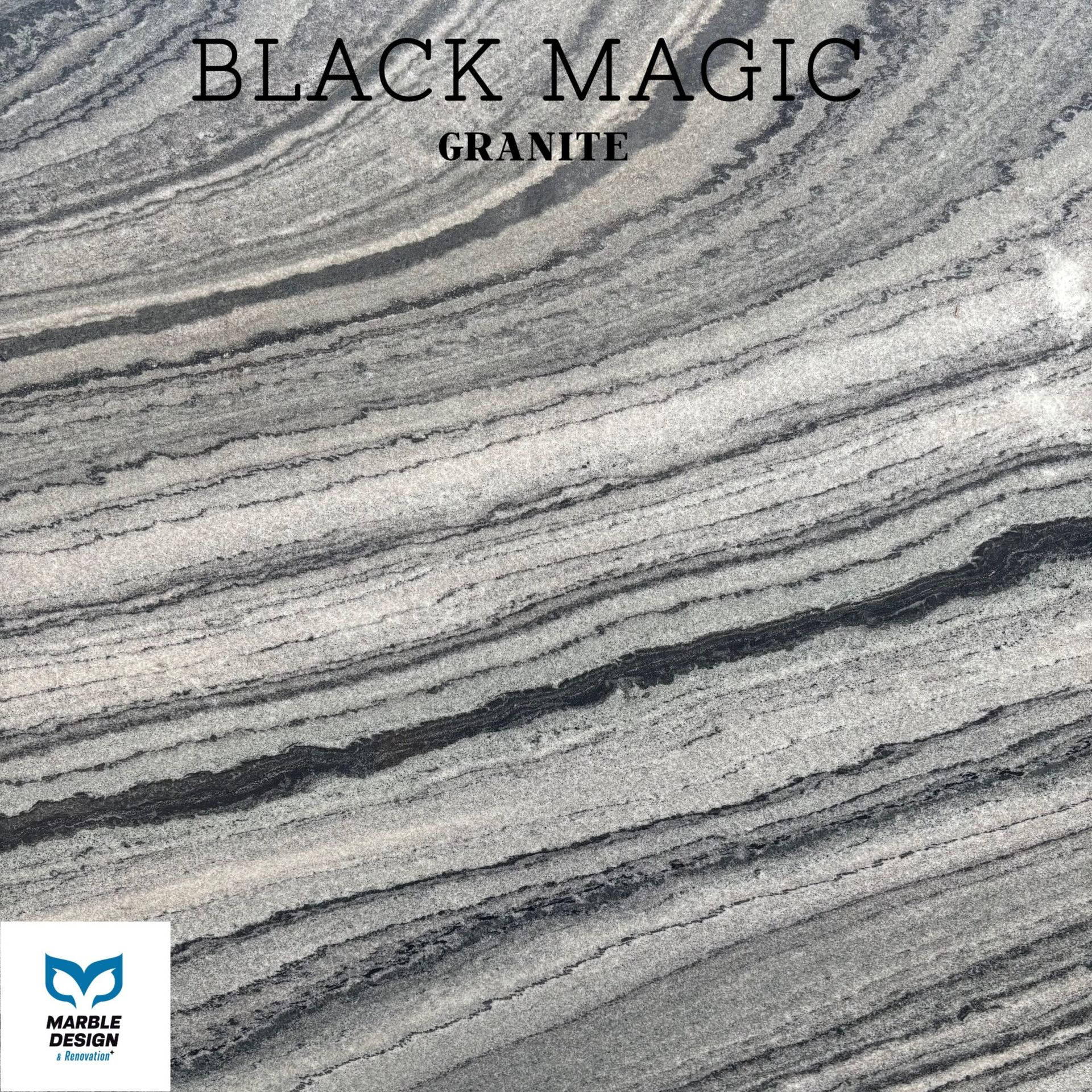 A close up of a black magic granite slab.