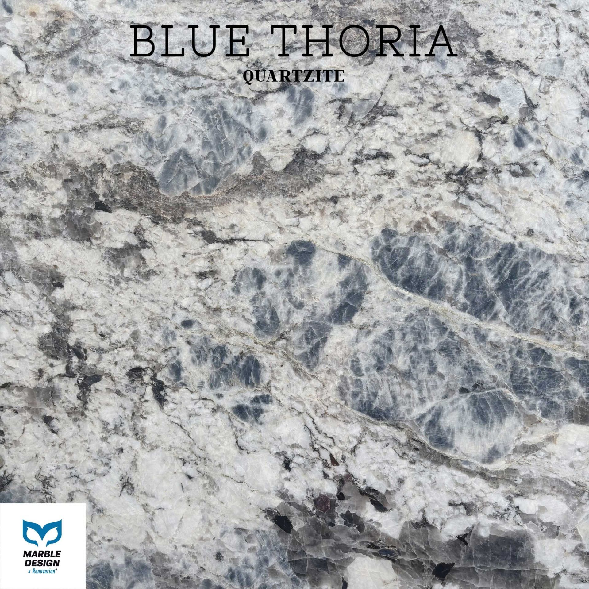 A close up of a blue thoria quartzite counter top