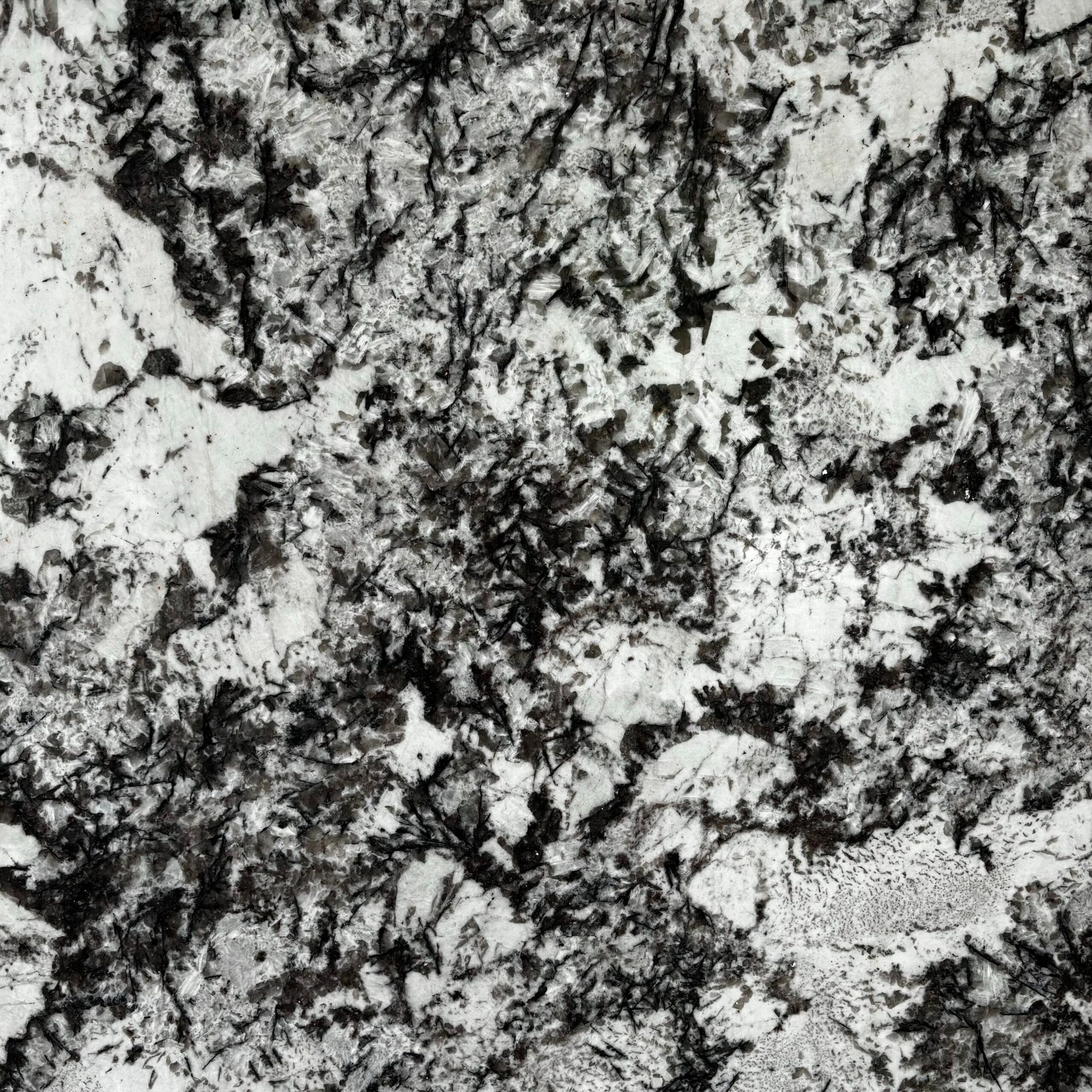 A black and white photo of a granite counter top.
