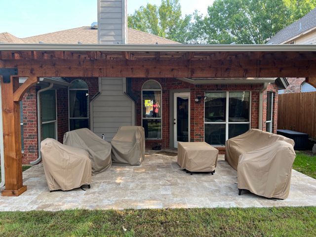 DARK WALNUT TRAVERTINE PAVERS, TRADITIONAL PERGOLA