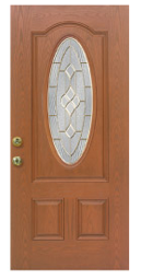 Brown door with decorative window