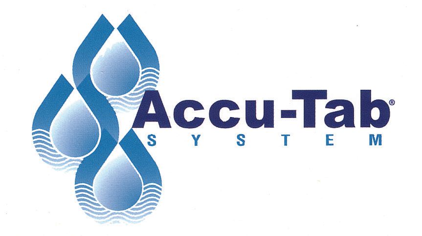 Accu-Tab System logo: blue water droplet graphic with wavy lines, and text.