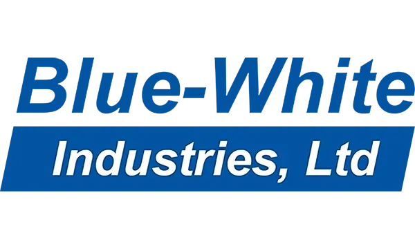 Blue-White Industries, Ltd. logo: blue text on a blue bar, white background.