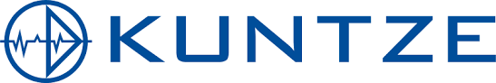 Logo of Kuntze, in blue, with a symbol of a sine wave in a circle.