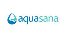 Logo of Aquasana: Blue water droplet with wave inside, followed by the word