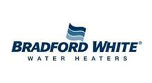 Bradford White water heater logo with blue text and waving flag icon.