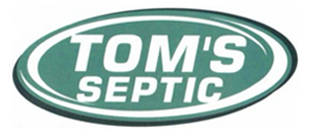 Logo of "Tom's Septic" in white letters on a green oval, with a white border.