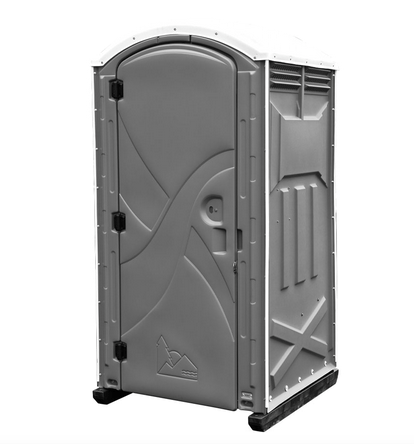 Gray portable toilet with a white arched roof
