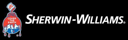 The logo for sherwin williams is on a black background