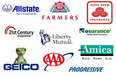 Allstate, Farmers, Staet Farm, 21st century, Liberty mutual, amica, Geico, AAA, Progressive Logos