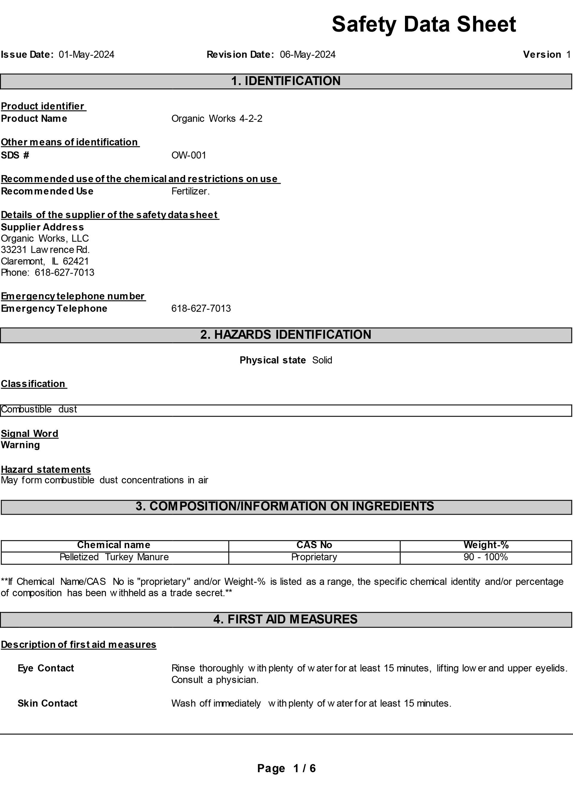 MSDS Data Sheet page1