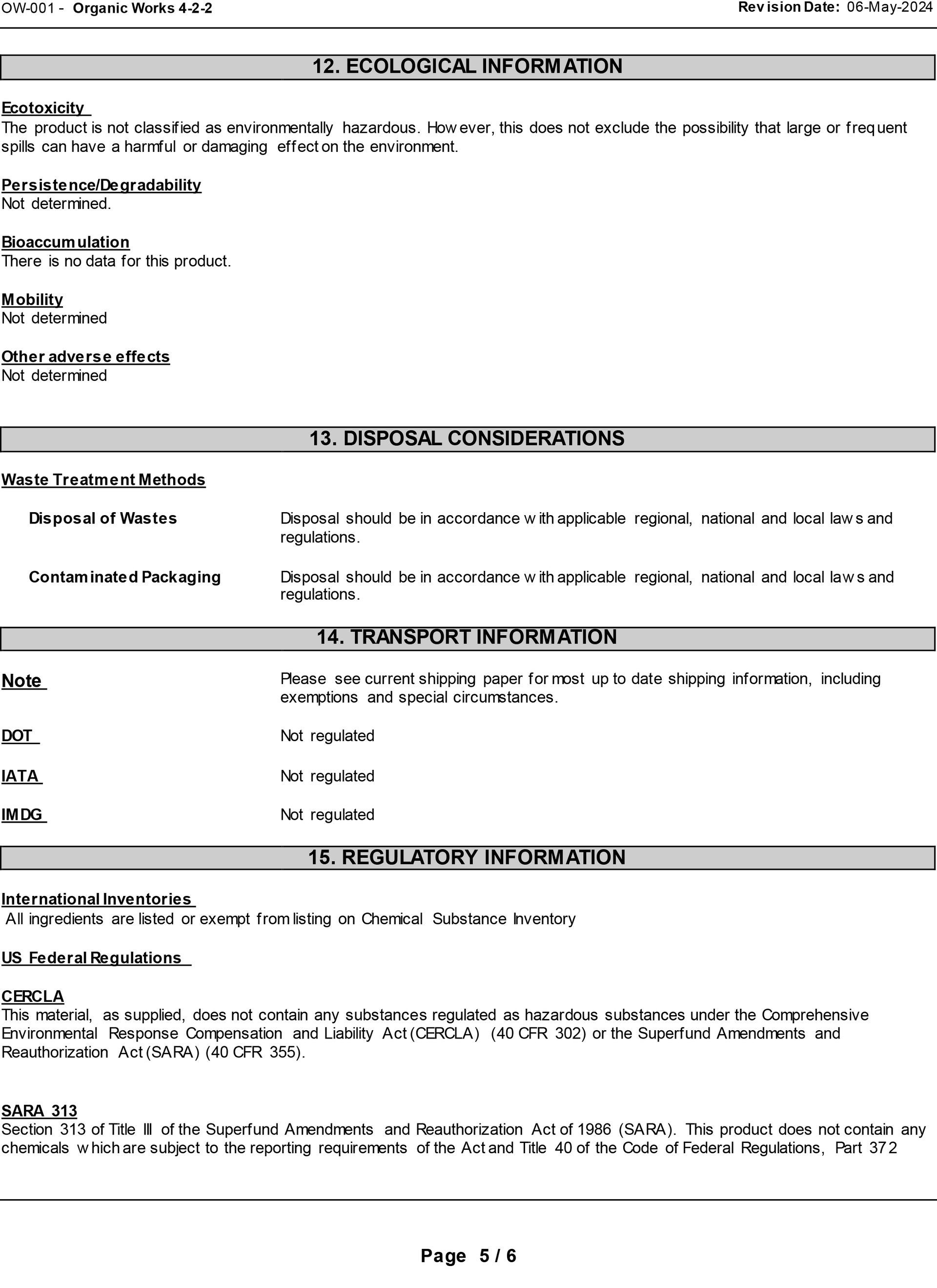 MSDS Data Sheet page5