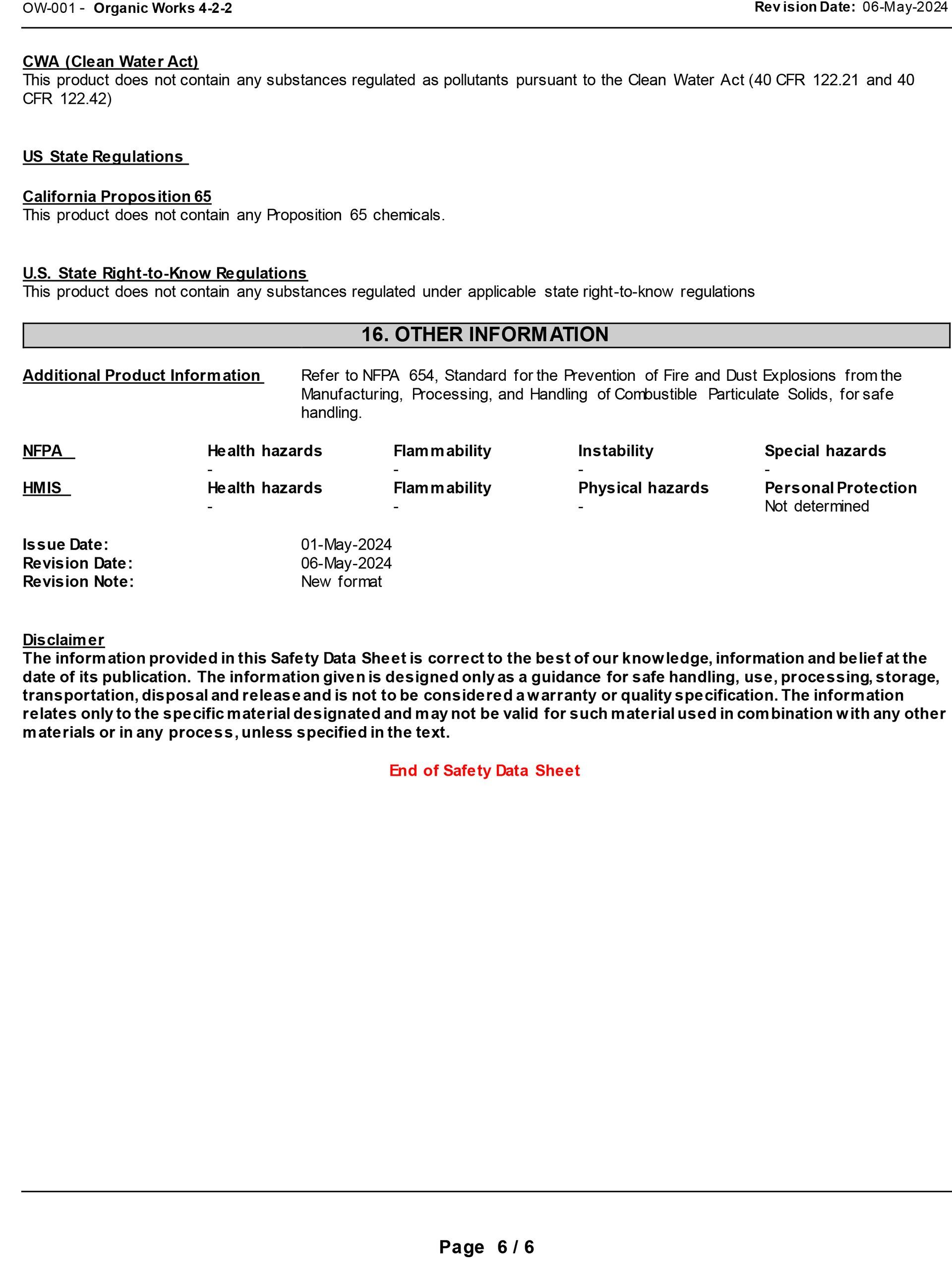 MSDS Data Sheet page6