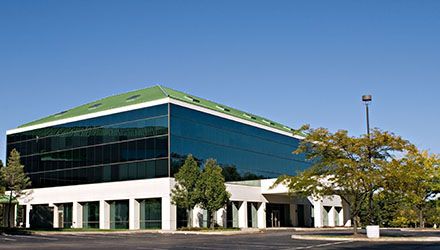 A large office building with tinted windows