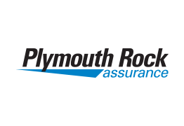 Plymouth Rock Assurance logo: Black text with blue accent and a blue angled shape.