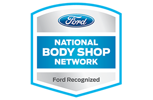 Ford National Body Shop Network badge, blue and silver, Ford Recognized