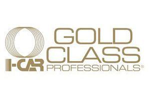 Gold and beige I-CAR Gold Class Professionals logo on a white background