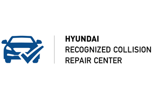 Hyundai Recognized Collision Repair Center logo with blue car icon and black text
