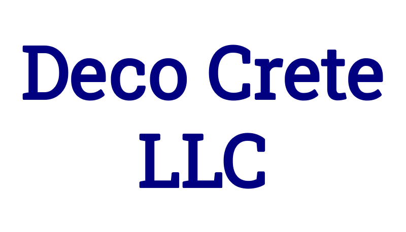 Deco Crete LLC logo in blue and black text on a white background.