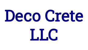 Deco Crete LLC logo in blue and black text on a white background.