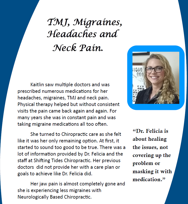 TMJ, migraine, headache and neck pain testimonial card with portrait and quote