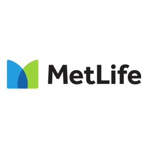 MetLife logo with blue and green icon and black wordmark on a white background