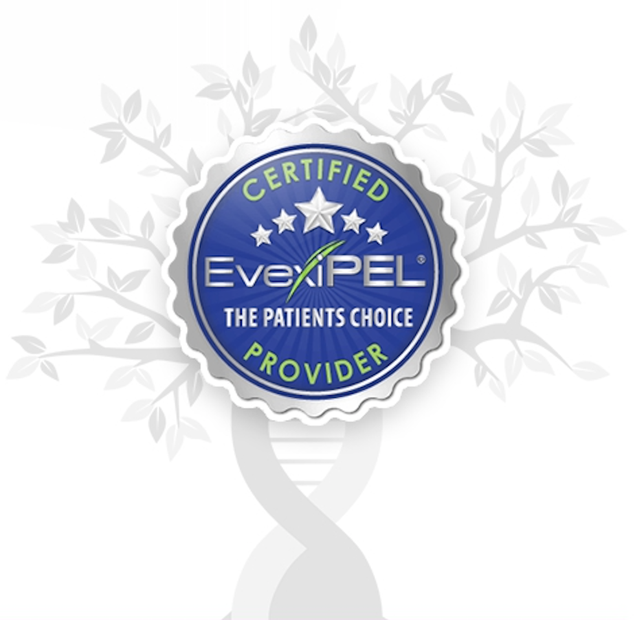Certified EvexiPEL provider seal with stars, text, and tree design.