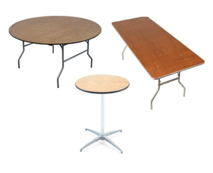 Three different types of tables on a white background